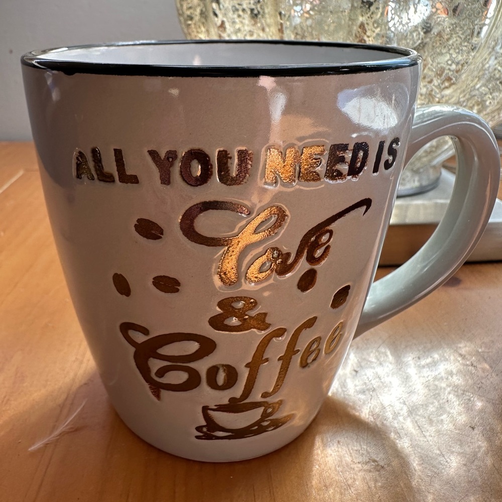 New White & Gold coffee cup All you need is love & coffee